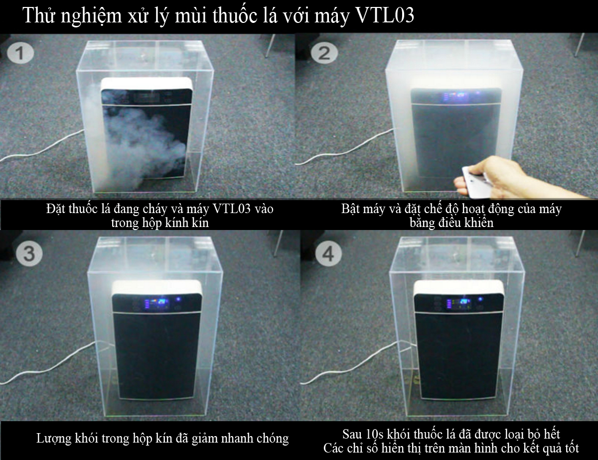 Thử nghiệm xử lý mùi thuốc lá của máy VTL03
