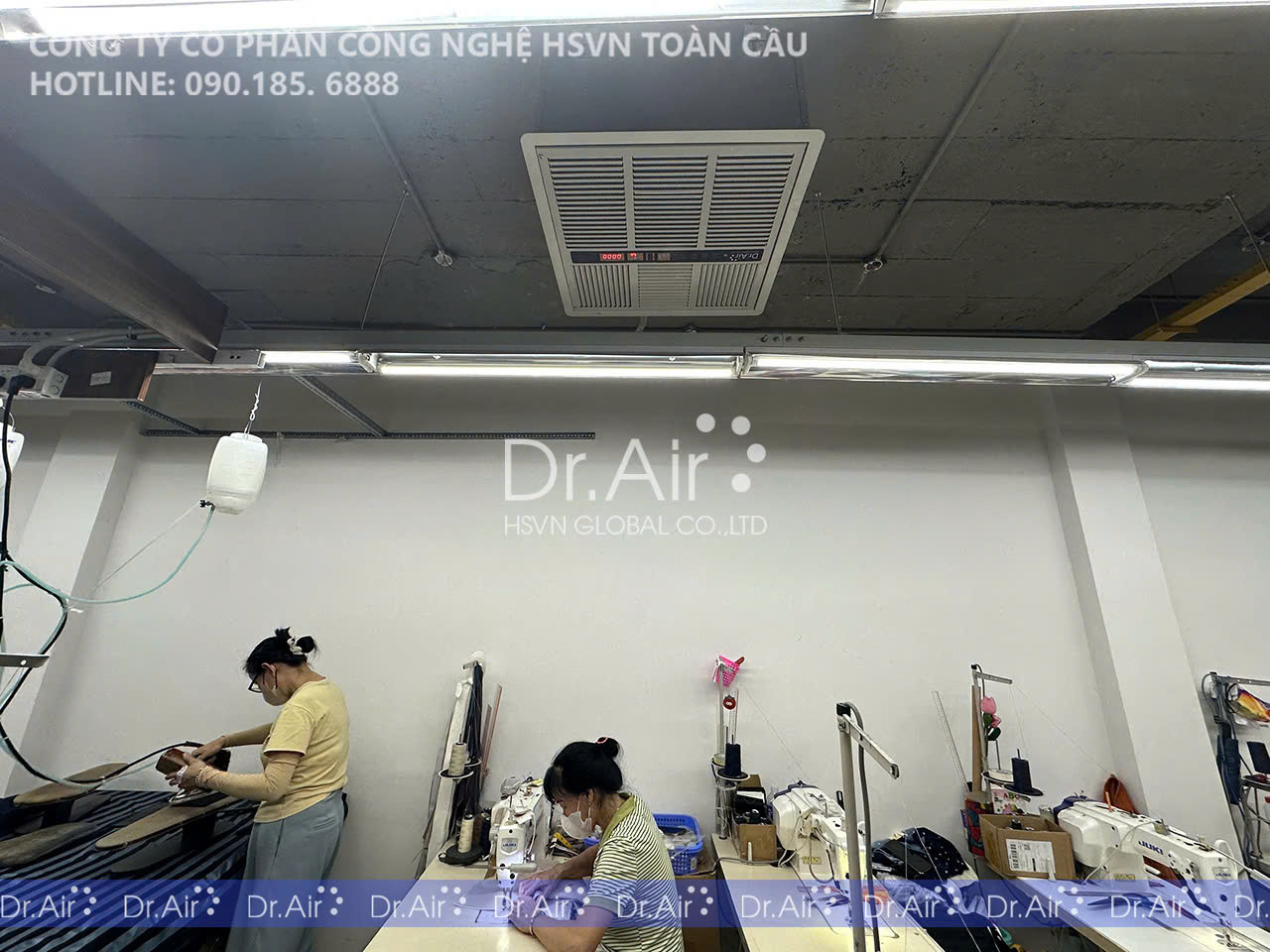 Máy lọc không khí âm trần tuần hoàn Dr.Air Double Clean 1020 lọc bụi vải xưởng may