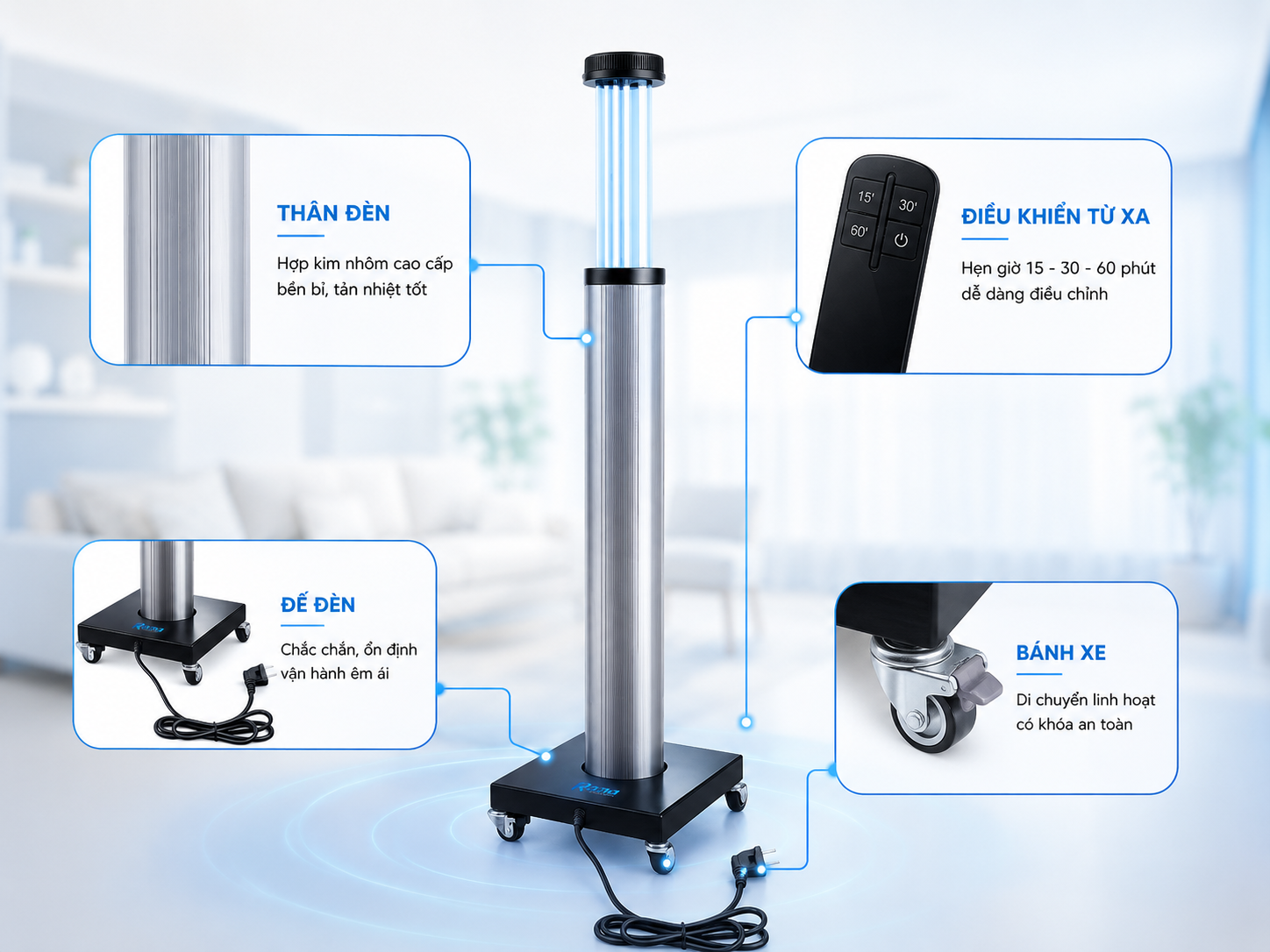 Cấu tạo đèn khử khuẩn Rama UV 80W